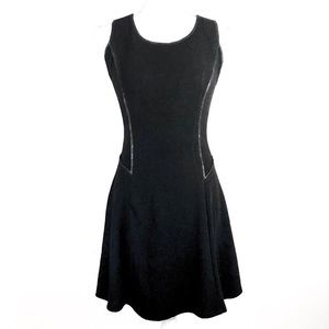 Monteau Black Skater Dress with Faux Leather Trim